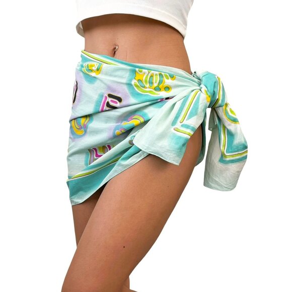 CHANEL Vintage CC Mark Logo Scarf Wrap Mint Green Multicolor Cotton [106410] - Picture 6 of 15